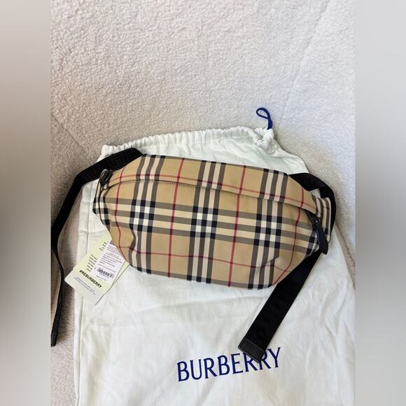 Burberry Handbags - Burberry Beige and Black Plaid Bum Bag Unisex NWT